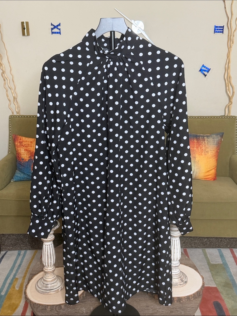 Black and White Midi Dress with Polka Dots